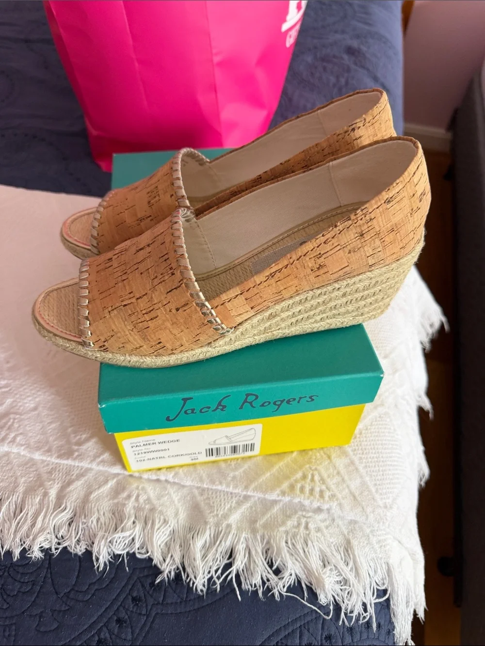 Jack Rogers Natural Cork Espadrille Wedge Sandals Palmer Wedge